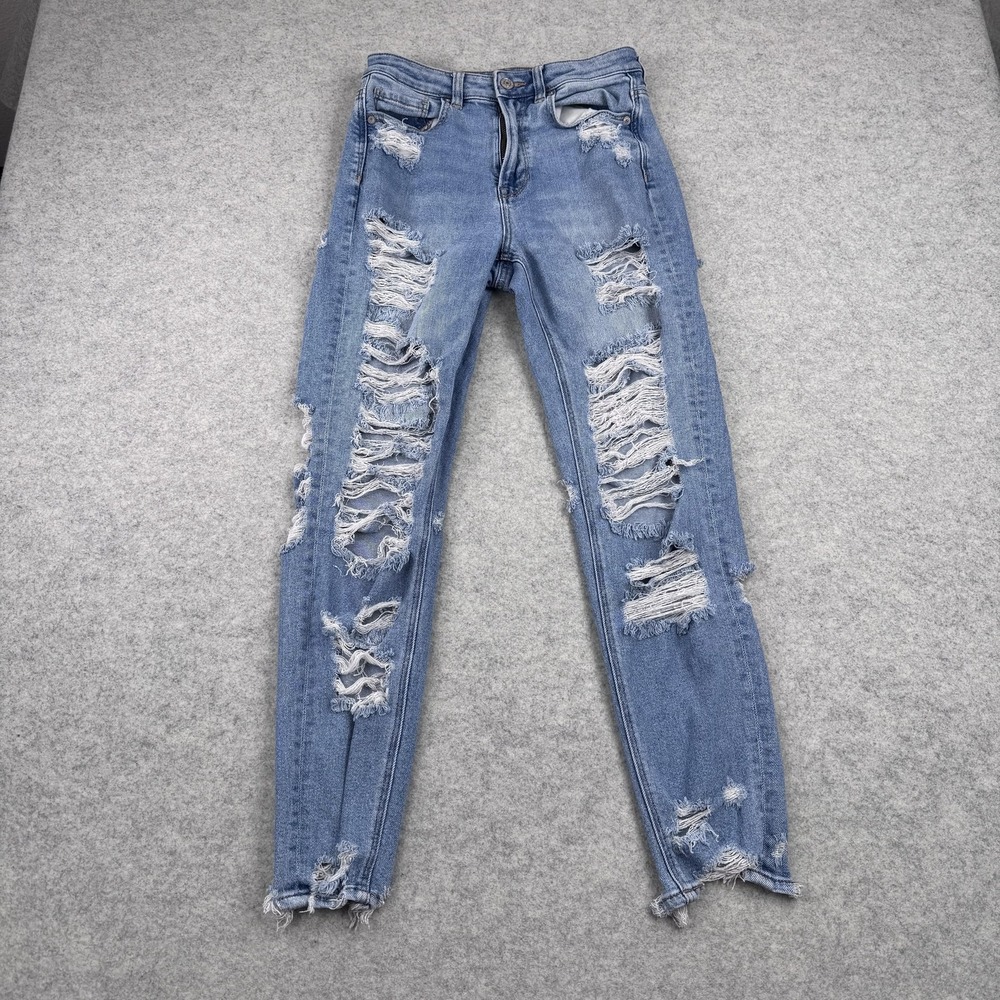 American Eagle Outfitters Mom Jeans Womens 2 (26x27) Blue High Rise Distressed
